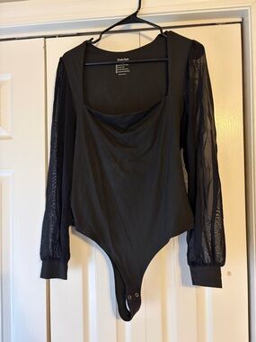 Black Sheer Sleeve Square Neck Bodysuit